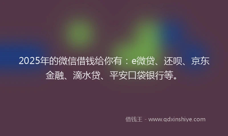 2025年的微信借钱给你有：e微贷、还呗、京东金融、滴水贷、平安口袋银行等。