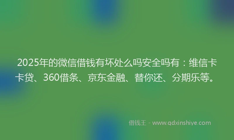 2025年的微信借钱有坏处么吗安全吗有：维信卡卡贷、360借条、京东金融、替你还、分期乐等。