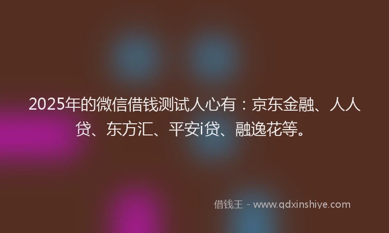 2025年的微信借钱测试人心有：京东金融、人人贷、东方汇、平安i贷、融逸花等。