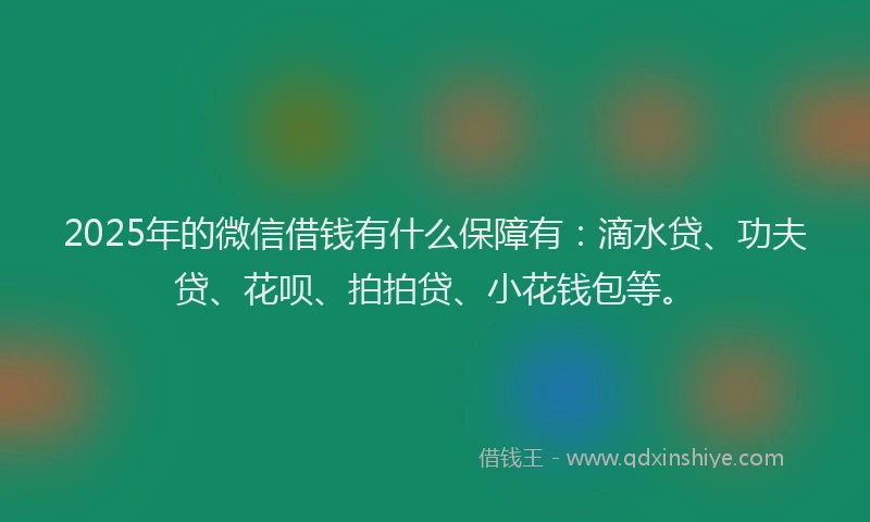 2025年的微信借钱有什么保障有：滴水贷、功夫贷、花呗、拍拍贷、小花钱包等。