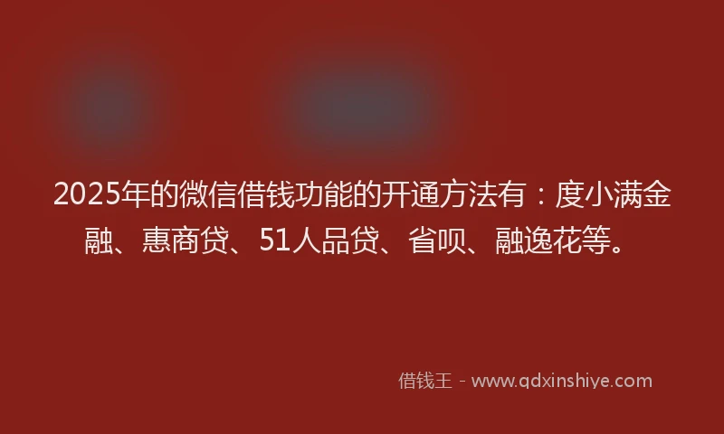 2025年的微信借钱功能的开通方法有：度小满金融、惠商贷、51人品贷、省呗、融逸花等。