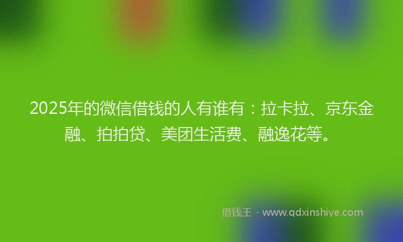 2025年的微信借钱的人有谁有：拉卡拉、京东金融、拍拍贷、美团生活费、融逸花等。