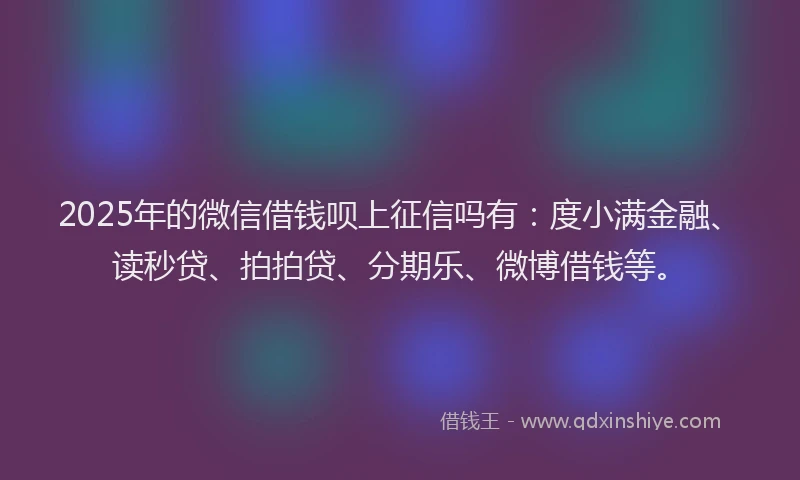 2025年的微信借钱呗上征信吗有：度小满金融、读秒贷、拍拍贷、分期乐、微博借钱等。