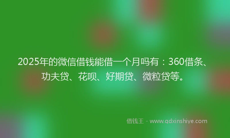 2025年的微信借钱能借一个月吗有：360借条、功夫贷、花呗、好期贷、微粒贷等。