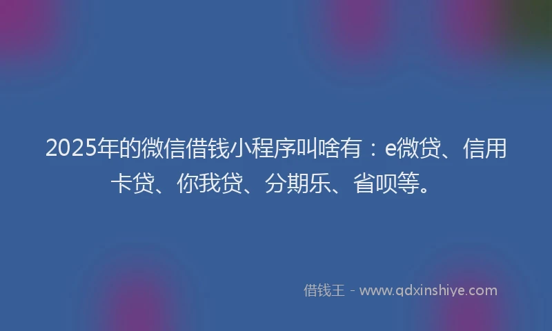 2025年的微信借钱小程序叫啥有：e微贷、信用卡贷、你我贷、分期乐、省呗等。