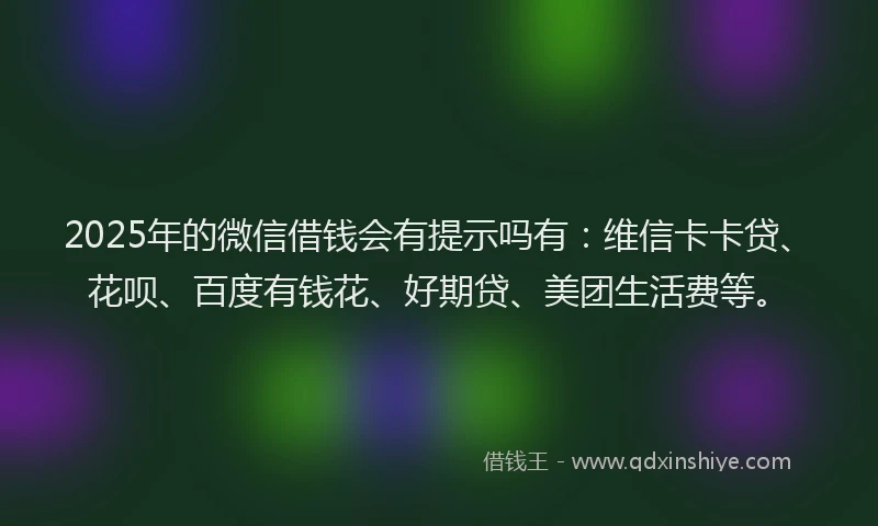 2025年的微信借钱会有提示吗有：维信卡卡贷、花呗、百度有钱花、好期贷、美团生活费等。
