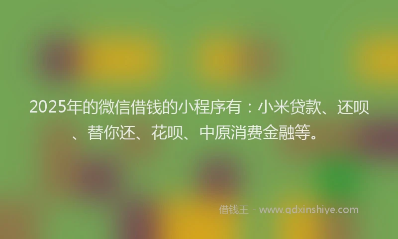 2025年的微信借钱的小程序有：小米贷款、还呗、替你还、花呗、中原消费金融等。