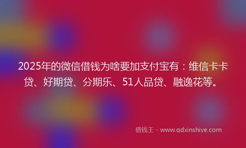 2025年的微信借钱为啥要加支付宝有：维信卡卡贷、好期贷、分期乐、51人品贷、融逸花等。