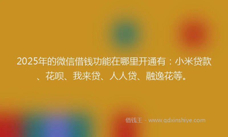 2025年的微信借钱功能在哪里开通有：小米贷款、花呗、我来贷、人人贷、融逸花等。