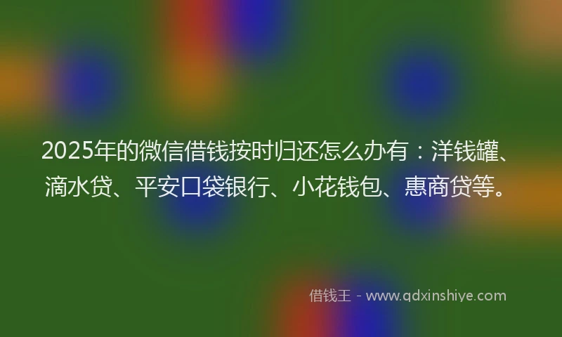 2025年的微信借钱按时归还怎么办有：洋钱罐、滴水贷、平安口袋银行、小花钱包、惠商贷等。