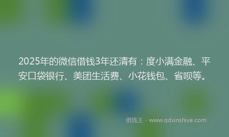 2025年的微信借钱3年还清有：度小满金融、平安口袋银行、美团生活费、小花钱包、省呗等。