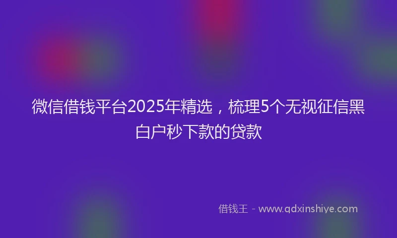 微信借钱平台2025年精选，梳理5个无视征信黑白户秒下款的贷款