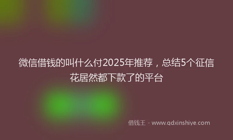 微信借钱的叫什么付2025年推荐，总结5个征信花居然都下款了的平台