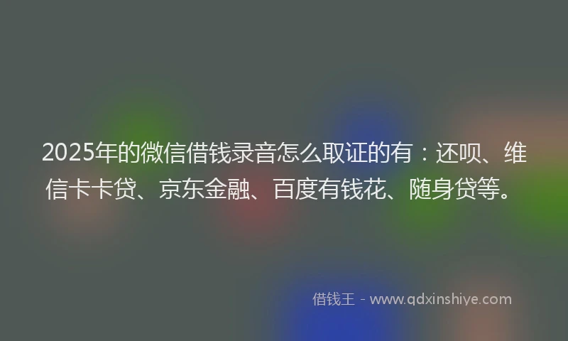 2025年的微信借钱录音怎么取证的有：还呗、维信卡卡贷、京东金融、百度有钱花、随身贷等。