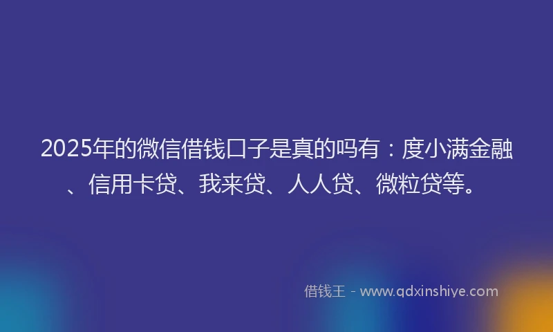 2025年的微信借钱口子是真的吗有：度小满金融、信用卡贷、我来贷、人人贷、微粒贷等。