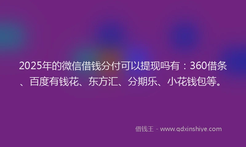 2025年的微信借钱分付可以提现吗有：360借条、百度有钱花、东方汇、分期乐、小花钱包等。