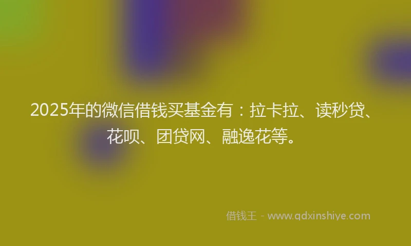 2025年的微信借钱买基金有：拉卡拉、读秒贷、花呗、团贷网、融逸花等。