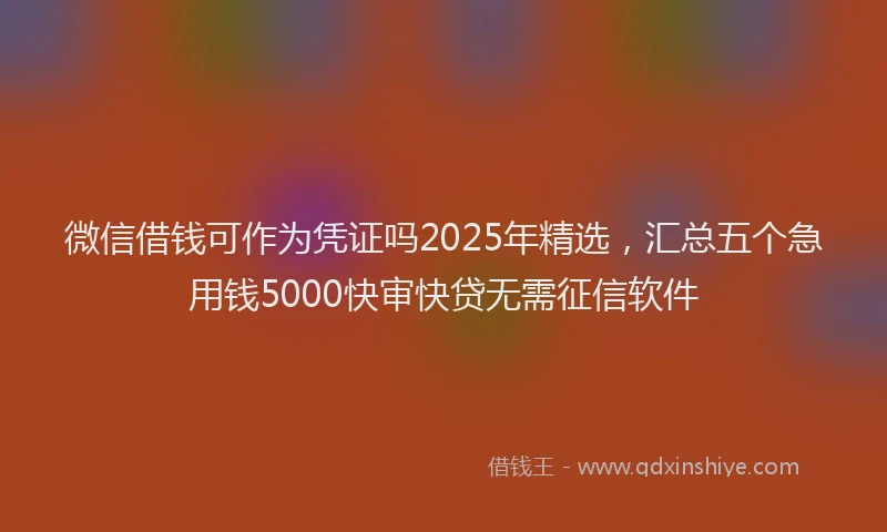 微信借钱可作为凭证吗2025年精选，汇总五个急用钱5000快审快贷无需征信软件