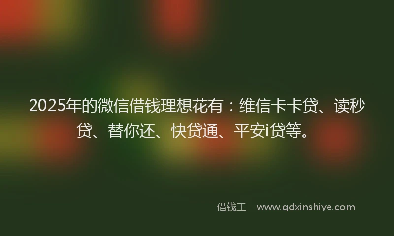 2025年的微信借钱理想花有：维信卡卡贷、读秒贷、替你还、快贷通、平安i贷等。