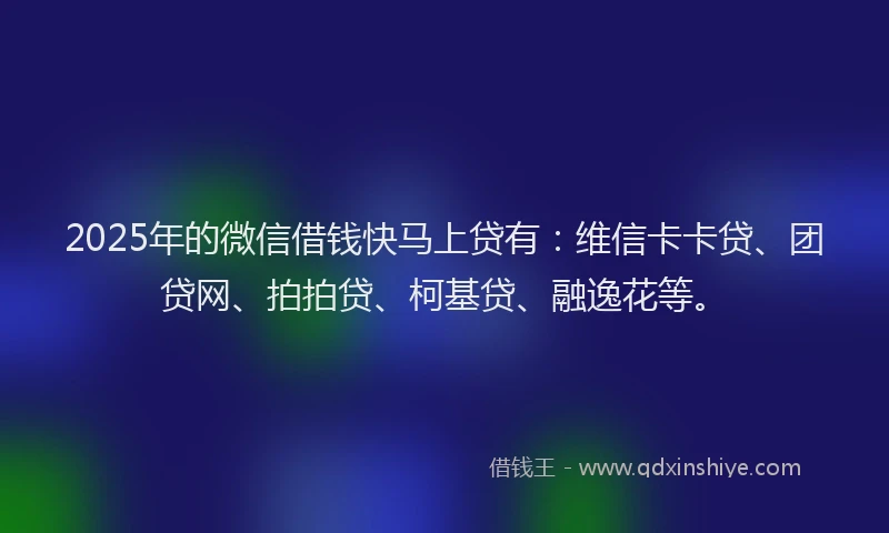 2025年的微信借钱快马上贷有：维信卡卡贷、团贷网、拍拍贷、柯基贷、融逸花等。