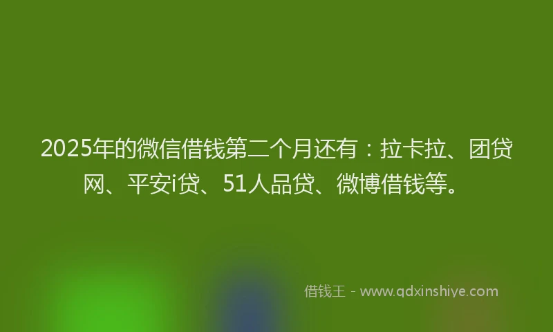 2025年的微信借钱第二个月还有：拉卡拉、团贷网、平安i贷、51人品贷、微博借钱等。