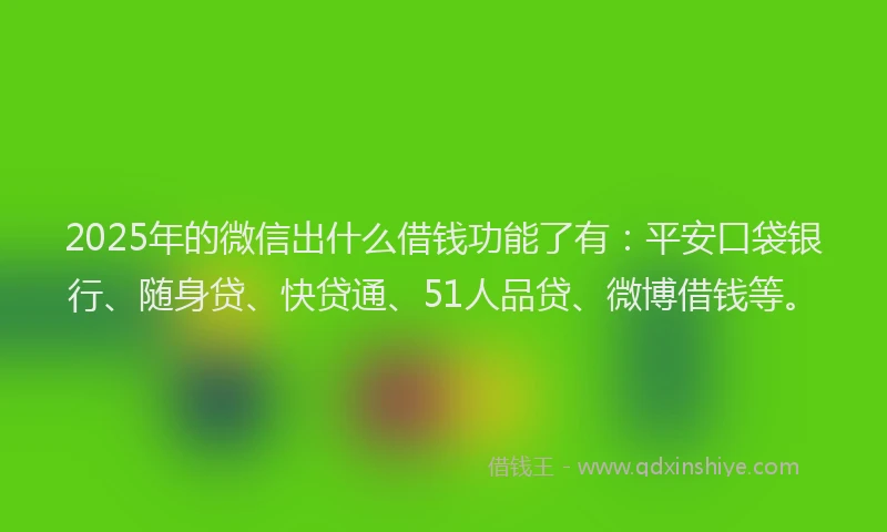 2025年的微信出什么借钱功能了有：平安口袋银行、随身贷、快贷通、51人品贷、微博借钱等。