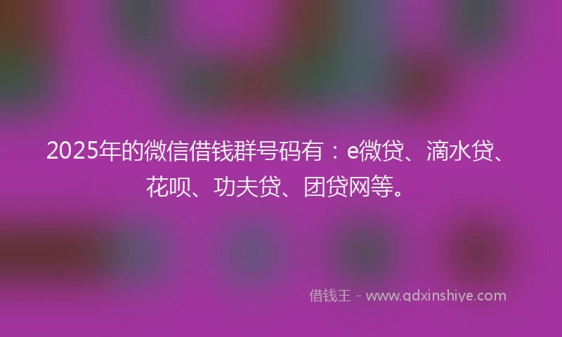 2025年的微信借钱群号码有：e微贷、滴水贷、花呗、功夫贷、团贷网等。