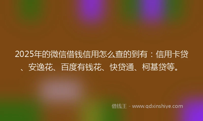 2025年的微信借钱信用怎么查的到有：信用卡贷、安逸花、百度有钱花、快贷通、柯基贷等。