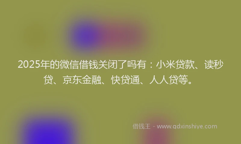 2025年的微信借钱关闭了吗有：小米贷款、读秒贷、京东金融、快贷通、人人贷等。