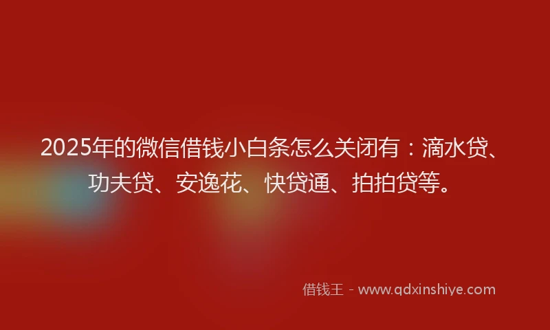2025年的微信借钱小白条怎么关闭有：滴水贷、功夫贷、安逸花、快贷通、拍拍贷等。