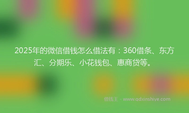 2025年的微信借钱怎么借法有：360借条、东方汇、分期乐、小花钱包、惠商贷等。