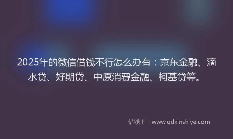 2025年的微信借钱不行怎么办有：京东金融、滴水贷、好期贷、中原消费金融、柯基贷等。