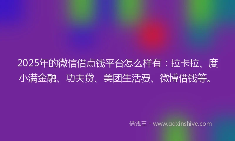 2025年的微信借点钱平台怎么样有：拉卡拉、度小满金融、功夫贷、美团生活费、微博借钱等。