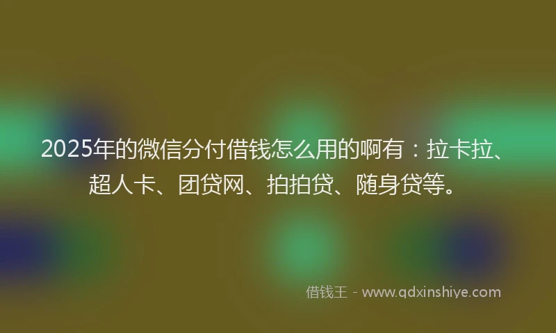 2025年的微信分付借钱怎么用的啊有：拉卡拉、超人卡、团贷网、拍拍贷、随身贷等。