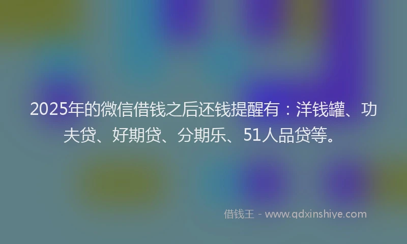 2025年的微信借钱之后还钱提醒有：洋钱罐、功夫贷、好期贷、分期乐、51人品贷等。