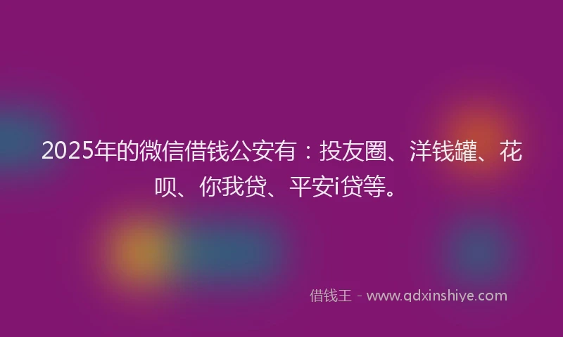 2025年的微信借钱公安有：投友圈、洋钱罐、花呗、你我贷、平安i贷等。