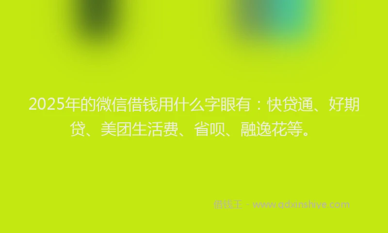 2025年的微信借钱用什么字眼有：快贷通、好期贷、美团生活费、省呗、融逸花等。