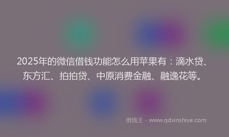 2025年的微信借钱功能怎么用苹果有：滴水贷、东方汇、拍拍贷、中原消费金融、融逸花等。
