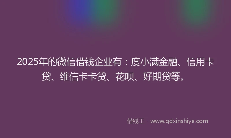 2025年的微信借钱企业有：度小满金融、信用卡贷、维信卡卡贷、花呗、好期贷等。