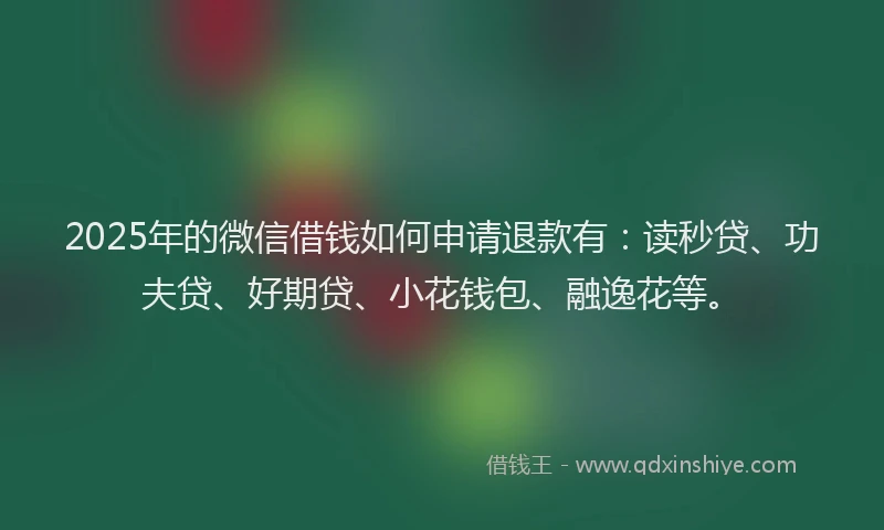 2025年的微信借钱如何申请退款有：读秒贷、功夫贷、好期贷、小花钱包、融逸花等。