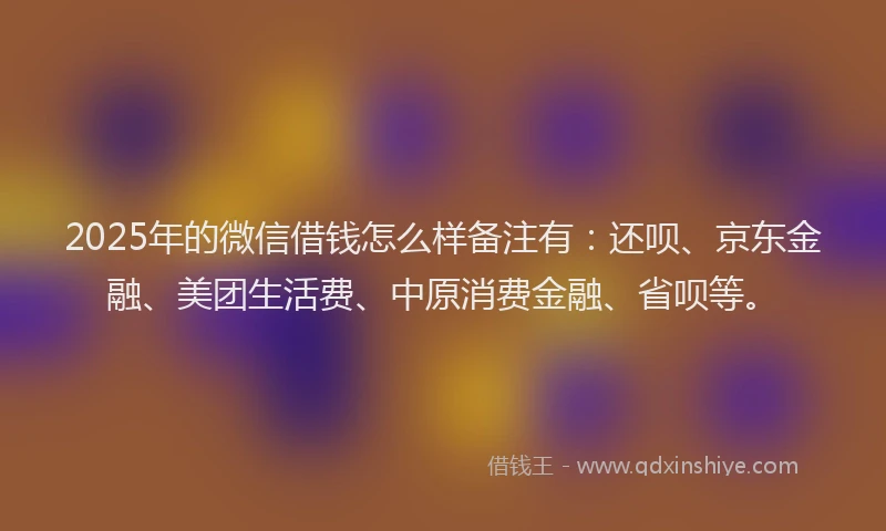 2025年的微信借钱怎么样备注有：还呗、京东金融、美团生活费、中原消费金融、省呗等。