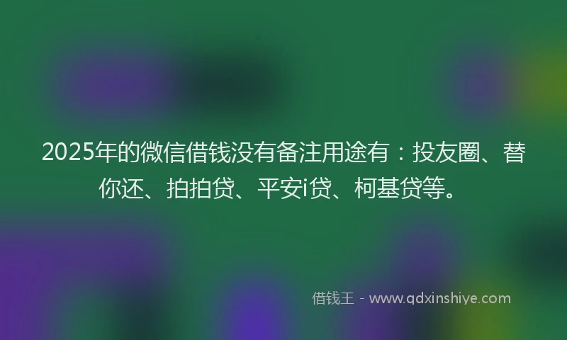 2025年的微信借钱没有备注用途有：投友圈、替你还、拍拍贷、平安i贷、柯基贷等。