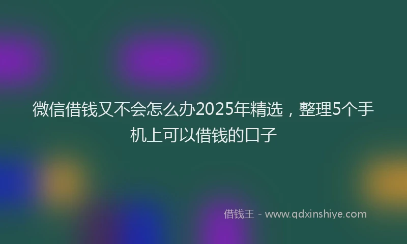 微信借钱又不会怎么办2025年精选，整理5个手机上可以借钱的口子
