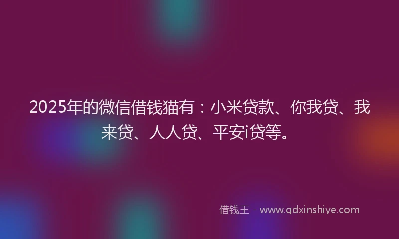 2025年的微信借钱猫有：小米贷款、你我贷、我来贷、人人贷、平安i贷等。