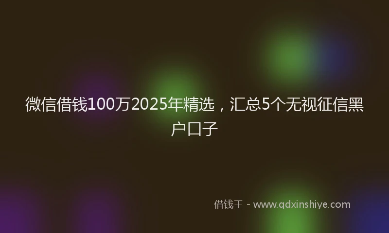 微信借钱100万2025年精选，汇总5个无视征信黑户口子