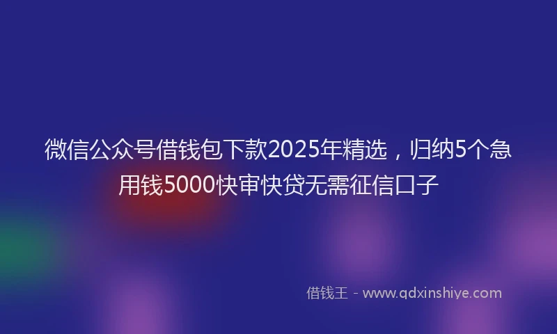 微信公众号借钱包下款2025年精选，归纳5个急用钱5000快审快贷无需征信口子