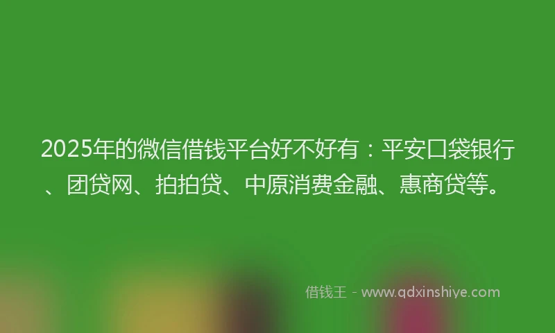 2025年的微信借钱平台好不好有：平安口袋银行、团贷网、拍拍贷、中原消费金融、惠商贷等。