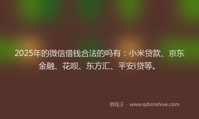2025年的微信借钱合法的吗有：小米贷款、京东金融、花呗、东方汇、平安i贷等。