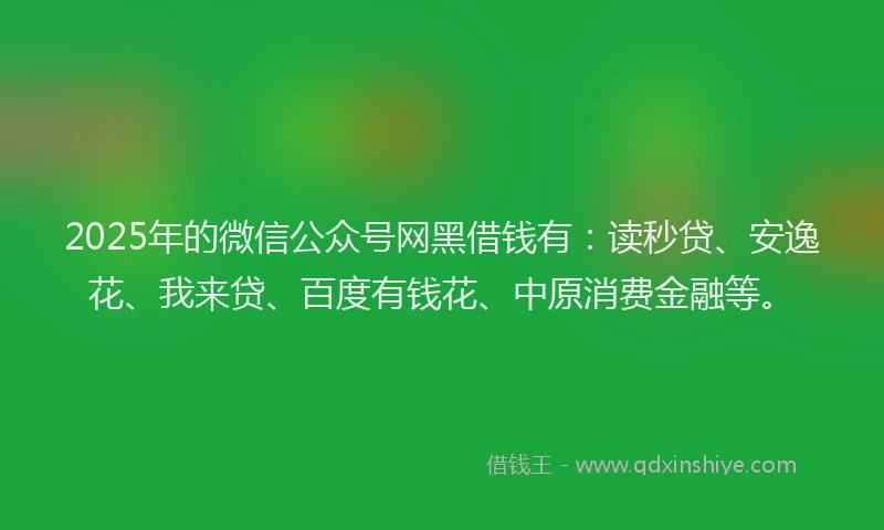 2025年的微信公众号网黑借钱有：读秒贷、安逸花、我来贷、百度有钱花、中原消费金融等。