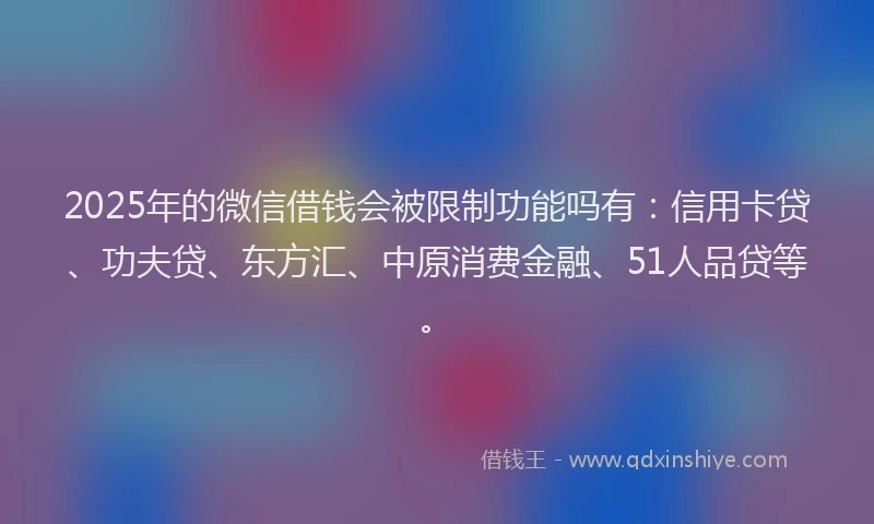 2025年的微信借钱会被限制功能吗有：信用卡贷、功夫贷、东方汇、中原消费金融、51人品贷等。